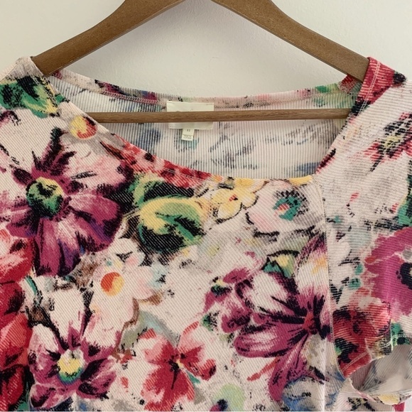 Deletta Floral Asymmetrical NeckTop XS Anthropologie - Picture 3 of 7